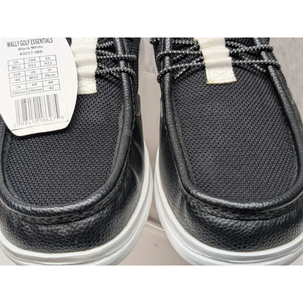 HEY DUDE Wally Golf Essentials Mens Size 11 Black White Slip On Shoes 43217-066